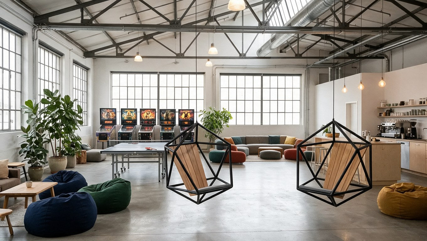 Two Koza 1 swings in a bright tech-company break room